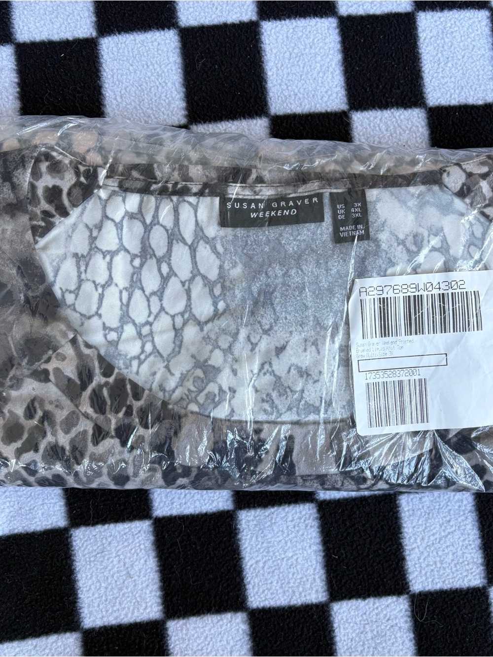 NWT Susan Graver Weekend Brushed Liquid Knit Printed Top Gray Multi 3X QVC